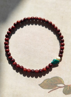 天然迷你小叶紫檀女手串松石撞色