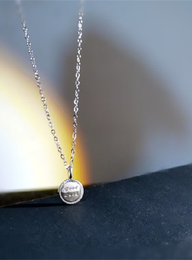 925银幸运圆牌法式复古学生项链