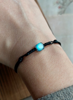 天然灰月光石方糖免摘黑蜡绳手链