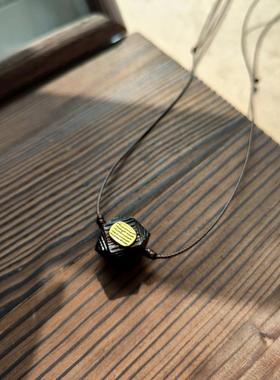 禅意沉香木八棱珠镶嵌五条经项链