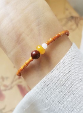 学业竹节橄榄紫檀蜜蜡文艺细手串