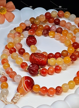 『赤玉熔金』敦煌风108多圈手链念珠/原创设计/手机直拍无滤镜