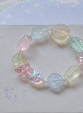 清新捷克琉璃郁金香玫瑰手串手链