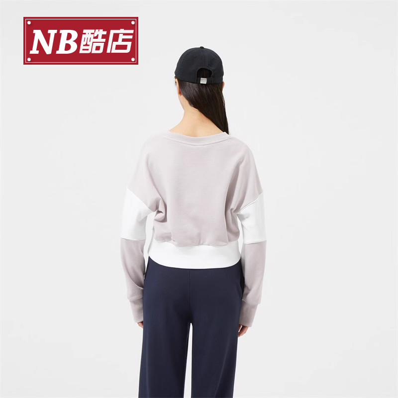 New Balance NB 正品奥莱特价清仓女款卫衣拼接运动圆领套头上衣 - 图0