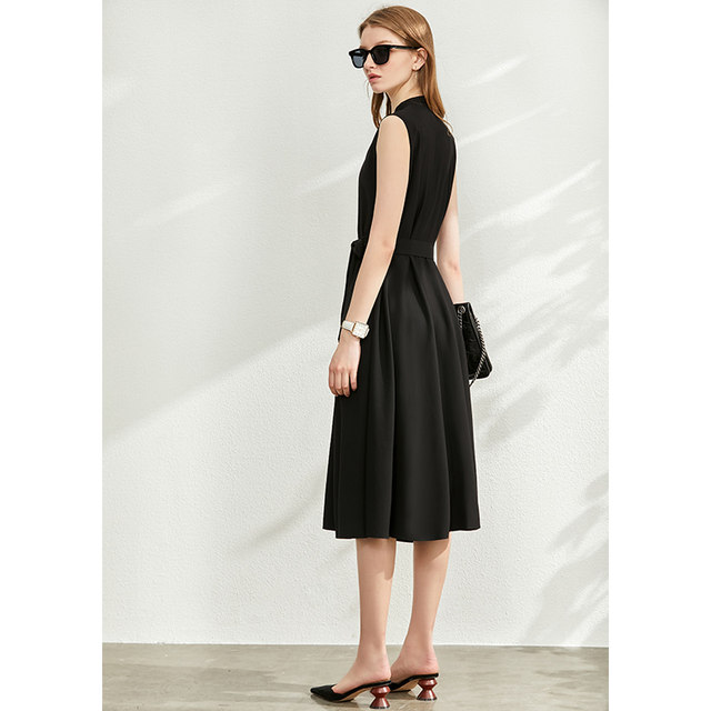 Amii Minimalist Elegant Sleeveless Black Dress 2021 Summer New Waist Thin A-Line Mid-Length Shirt Dress Women