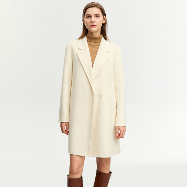 Amii赫本风绵羊毛呢外套女2025冬新款中长款上衣宽腰带双面呢大衣