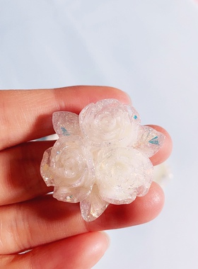 【白色系列】爆闪大花玫瑰山茶花手工DIY饰品-萤火虫夜光树脂花