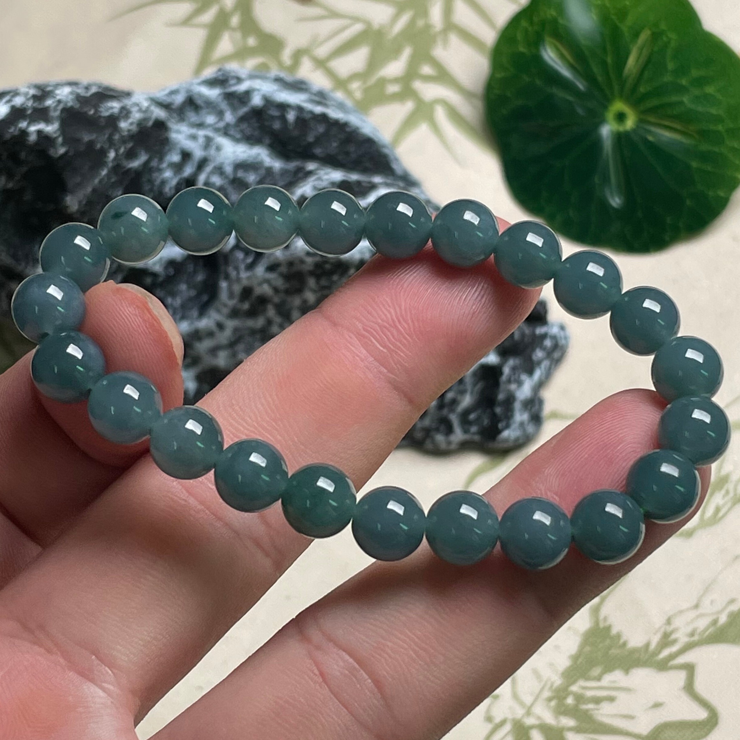 隆慈缘原矿翡翠源头直发A货8mm翡翠冰糯蓝水圆珠手串手链 - 图0