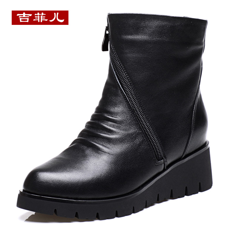 棉靴女2018冬靴皮靴真皮短靴女马丁靴平底坡