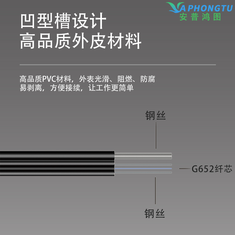 安普鸿图 电信级品质自承式室外1芯皮线光缆 3根钢丝地埋架空 单芯单模皮线 FTTH 光纤入户移动联通电信光纤