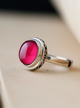 女925纯银红刚玉文艺复古戒指