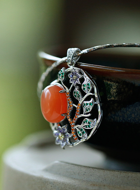 锆石南红玛瑙925纯银吊坠项坠