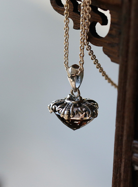 925纯银雕花复古刻面茶晶项坠