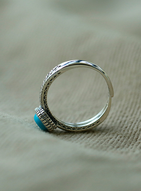 S925纯银镶嵌绿松石戒指