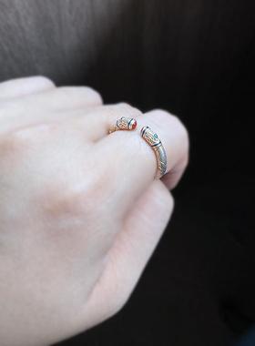 吉言999足银文艺复古珐琅戒指