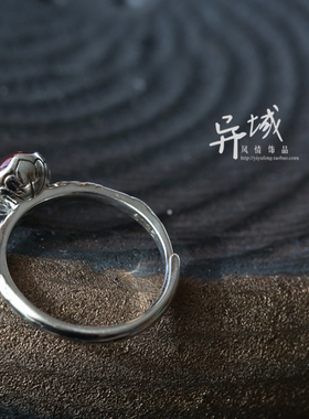 红刚玉戒指925纯银雕花复古女