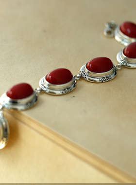 复古925纯银高级感仿珊瑚手链