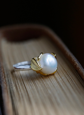 女925纯银淡水珍珠开口戒指
