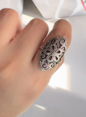 女士925纯银开口戒指雕花