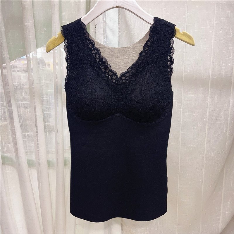 秋冬季4182蚕丝羊绒雪尼儿蕾丝聚拢带胸垫内搭德绒无痕保暖背心女,淘宝优惠券,粉丝福利购,淘宝优惠卷