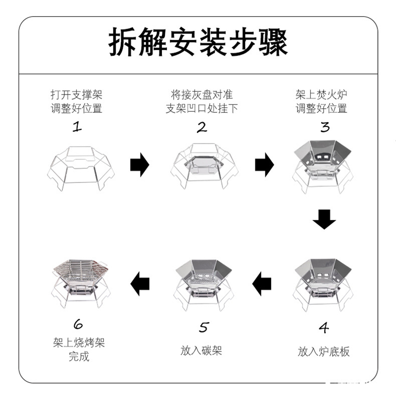 户外焚火台烧烤架折叠不锈钢轻量化露营木柴篝火架便携取暖烤火架-图1