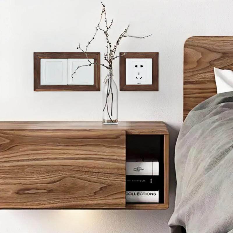 实木开关装饰墙贴边框保护套插座装饰框面板遮挡墙面美化防脏圆角 - 图0