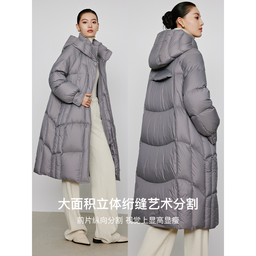 绗缝鹅绒羽绒服女中长款2023冬季今年流行新款设计感高端时尚外套