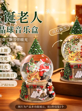 圣诞水晶球自动飘雪发光音乐盒