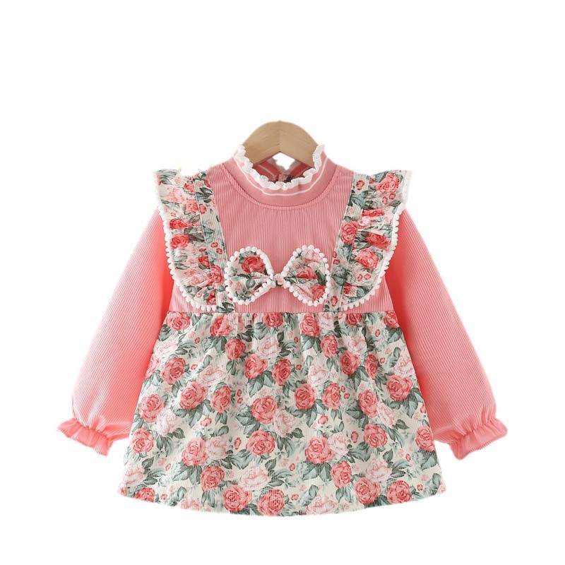 Baby girl's smock, autumn and winter outer wear, children's eating waterproof and anti-dirty bib, long-sleeved, fashionable, reverse-wearing baby protective clothing