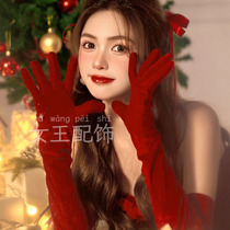 Red velvet long style gloves Christmas writing true birthday party photo gloves bridal toast gown accessories