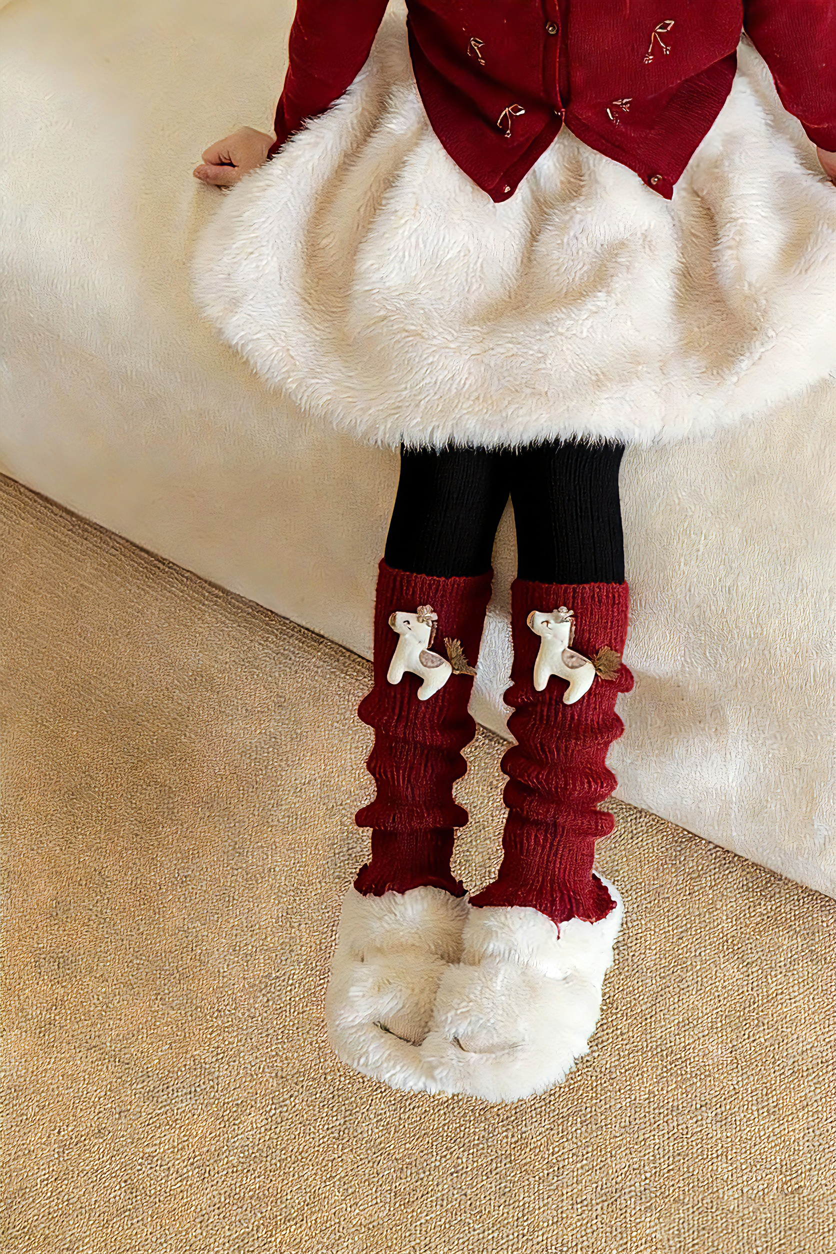 女童打底裤冬加厚拼接马年红色袜套堆堆袜洋气儿童宝宝加绒连裤袜,淘宝优惠券,粉丝福利购,淘宝优惠卷