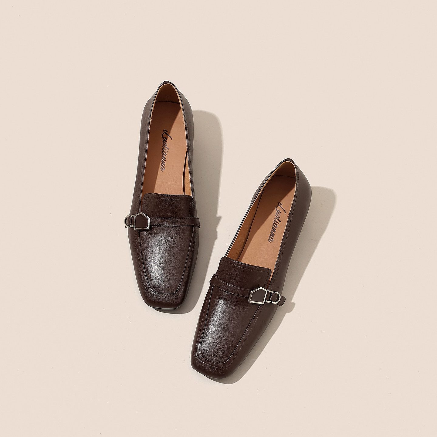 2026春季新款通勤一脚蹬方头乐福鞋一脚蹬中跟小皮鞋通勤真皮女鞋,淘宝优惠券,粉丝福利购,淘宝优惠卷