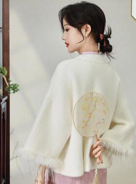 秋冬中国风新款水貂绒带袖子披肩
