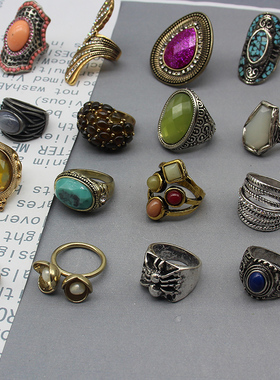 女混合欧美复古旧旧古风戒指指环