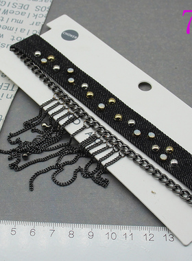 短款项链欧美原单超美组合绒带布花金属绳个性气质颈链 颈圈独款