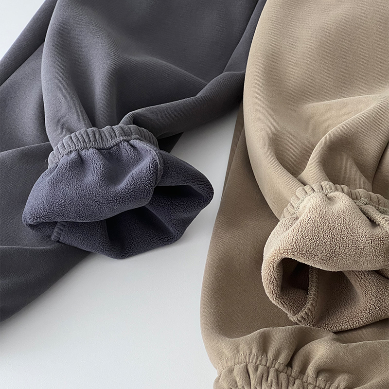 秋冬季男童一体绒保暖运动棉裤中大童加绒休闲长裤子纯色束脚卫裤 - 图2