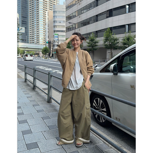 PEACHZHOU 洗水做旧卡其色工装裤女美式复古宽松阔腿裤长裤子秋季 - 图1
