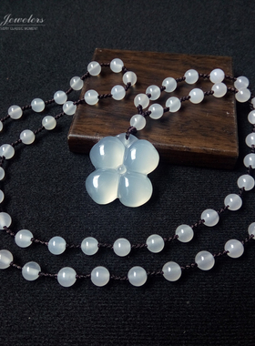 玉髓四叶草吊坠玛瑙水晶幸运项链