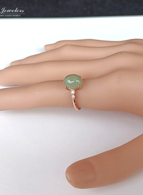和田玉碧玉戒指女款纯银指环