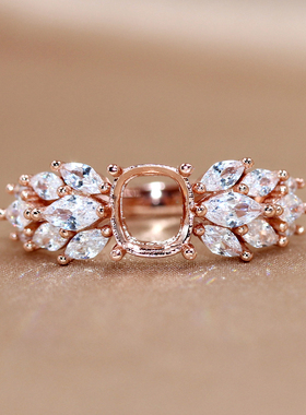 上新精工s925银戒指空托来宝石椭圆长方枕形镶嵌定制18k金戒托6*7