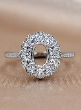 上新精工s925银戒指空托来宝石镶嵌定制轻奢玫瑰戒托4*6-5*7mm