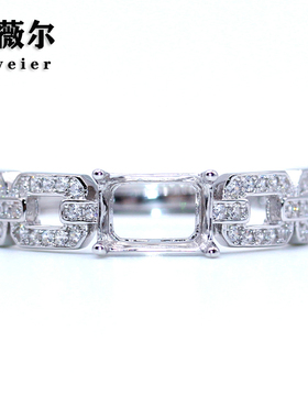 艾薇尔S925纯银戒指空托精工长方