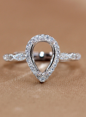 精工s925银镶钻戒指女开口可调节轻奢水滴梨形宝石镶嵌戒指环6*9