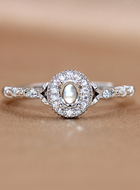 精工S925银戒指空托指环镂空镶钻繁花轻奢女个性设计感饰品3*4mm