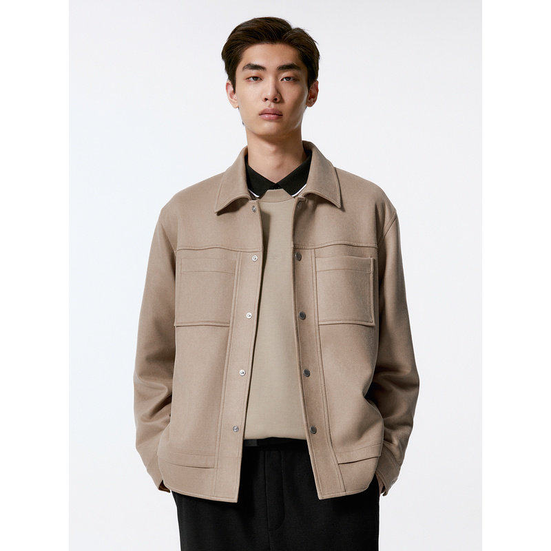 GXG男装 通勤时尚翻领行政仿麂皮口袋夹克外套男 25年冬季热销