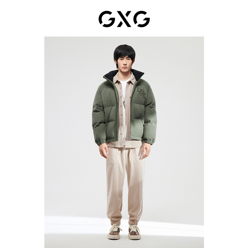 GXG男装 舒弹绒绿色简约立领夹克棉服外套 冬季新品