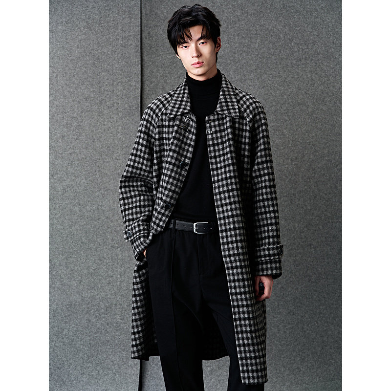 GXG男装 定织羊毛混纺飞机扣翻领设计时尚长款呢大衣 冬季热销