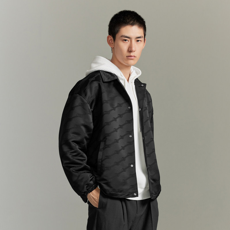 GXG男装 复古巴恩风满身提花翻领夹克男教练休闲夹克外套秋季热销