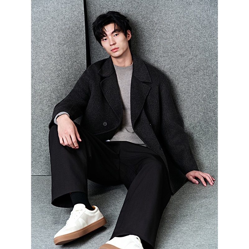 GXG男装 灰色商务通勤单排扣西装短款毛呢羊毛大衣外套 冬季热销