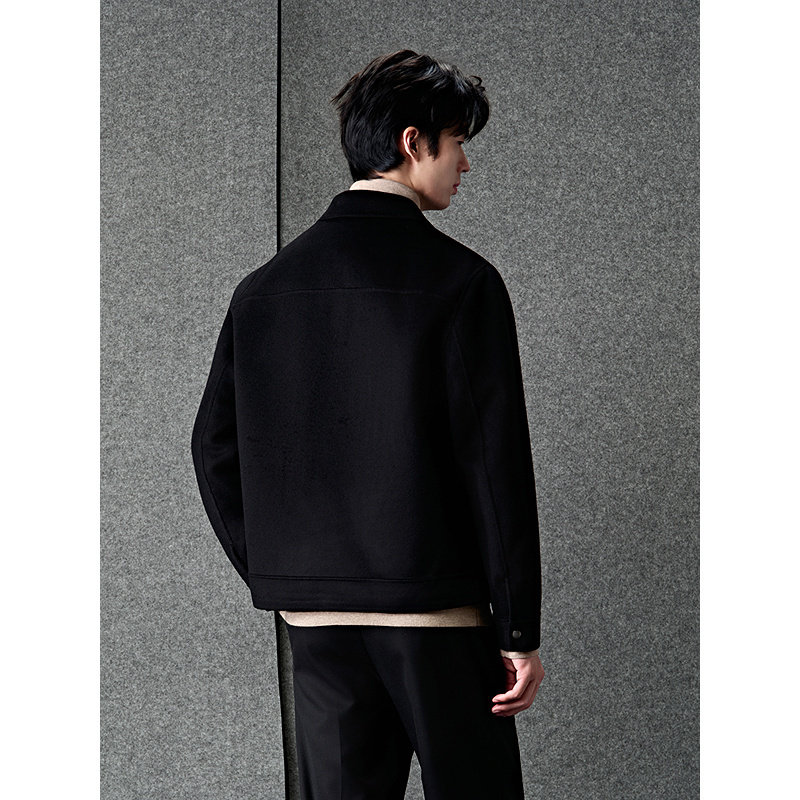 GXG男装 【纯羊毛】黑色100%羊毛通勤短款行政大衣外套 冬季热销